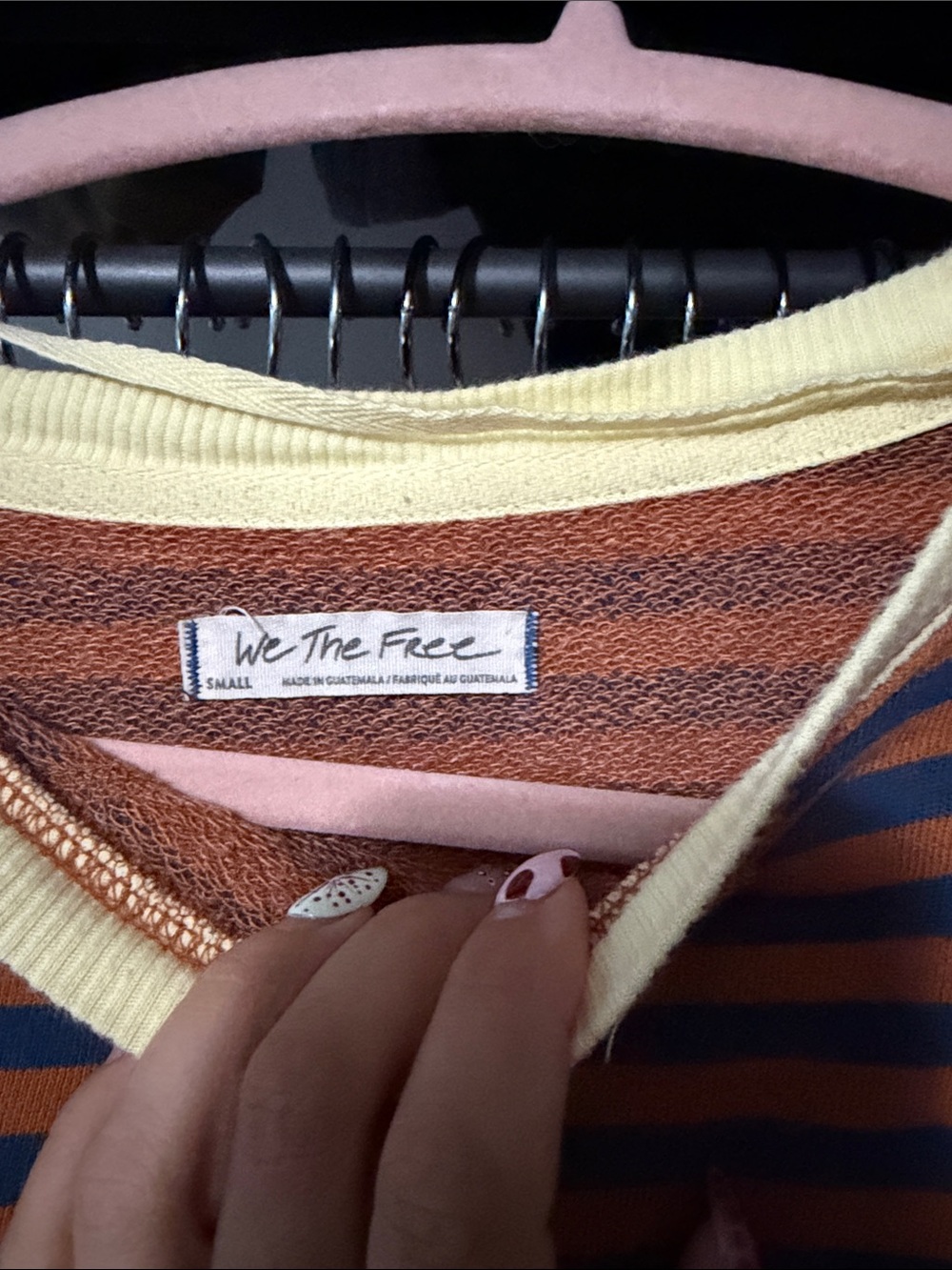 Free People Striped Crewneck in Rust, Navy & Yellow Trim - Picture 2 of 5